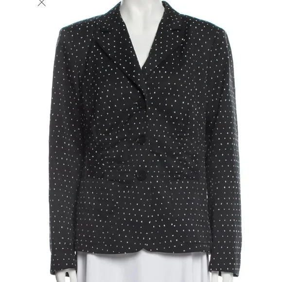 Lafayette 148 black white polka dot ruched blazer jacket 12 career - Picture 1 of 10